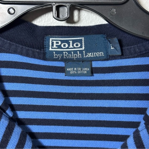 Polo by Ralph Lauren Men Blue Stripe Polo Shirt Cotton Short Sleeve Size L. - Picture 5 of 9